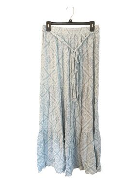 Blue Rain Pale Blue Paisley Maxi Skirt with Waist Tie